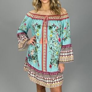 Umgee Multicolor Off the Shoulder Dress, L